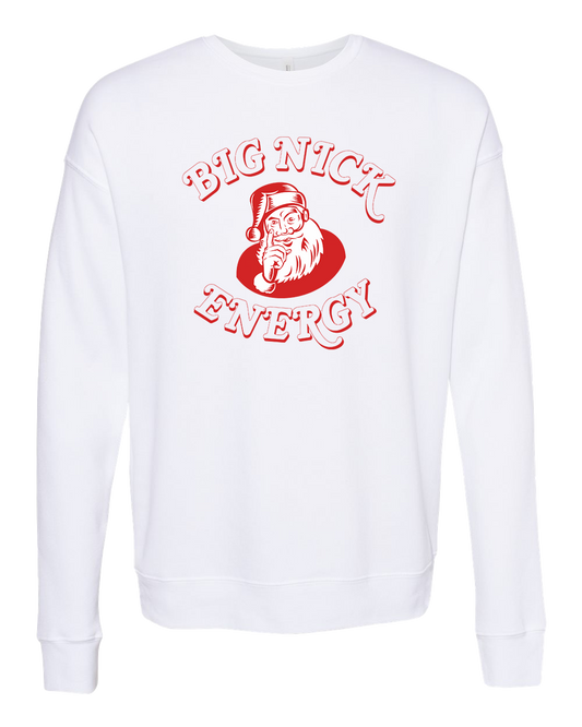 Big Nick Energy Santa Claus Crew Sweatshirt - White