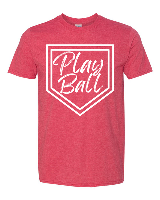 Play Ball Baseball Tshirt - Heather Red