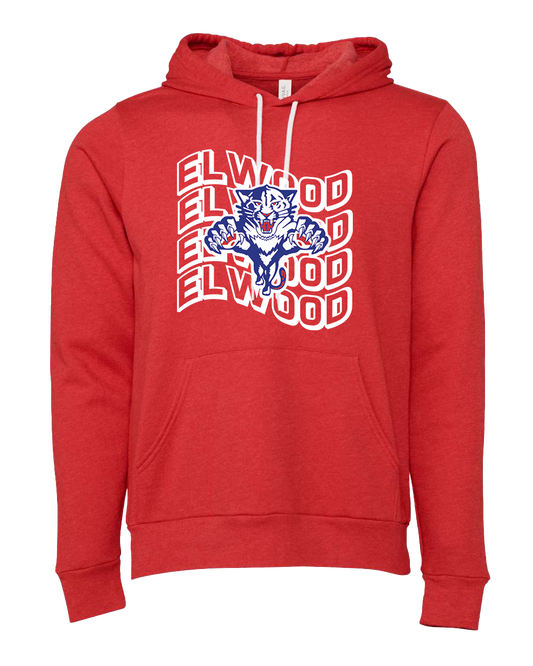 Elwood Panthers Wavy Large Logo Hooded Sweatshirt - Heather Red