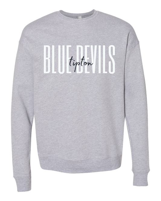 Tipton Blue Devils Script Crew Sweatshirt - Athletic Grey