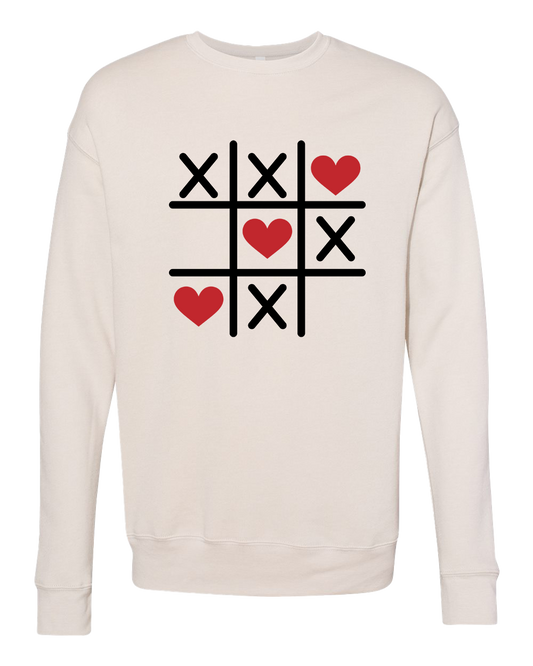 Tic Tac Toe Hearts Crew Sweatshirt - Multiple Colors
