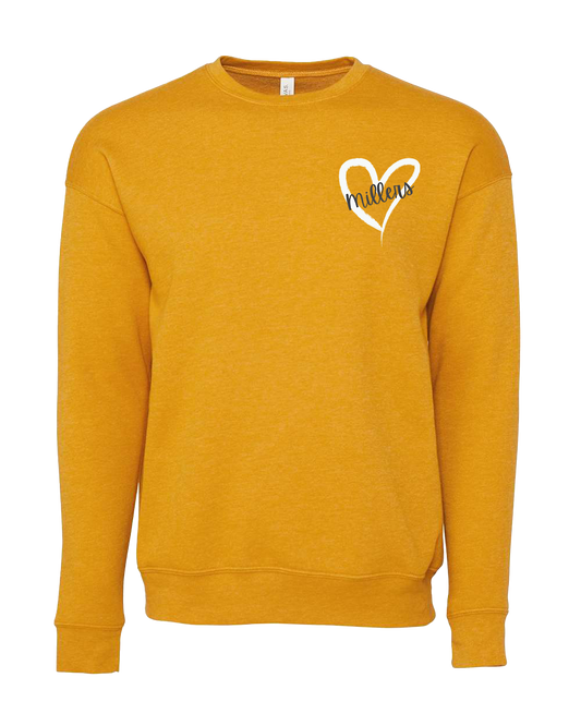Noblesville Millers Heart Crew Sweatshirt - Heather Mustard