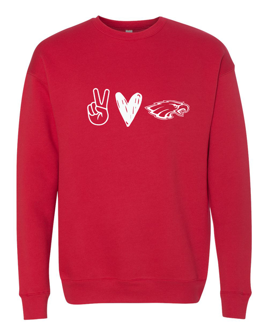 Peace Love Frankton Eagles Crew Sweatshirt - Red