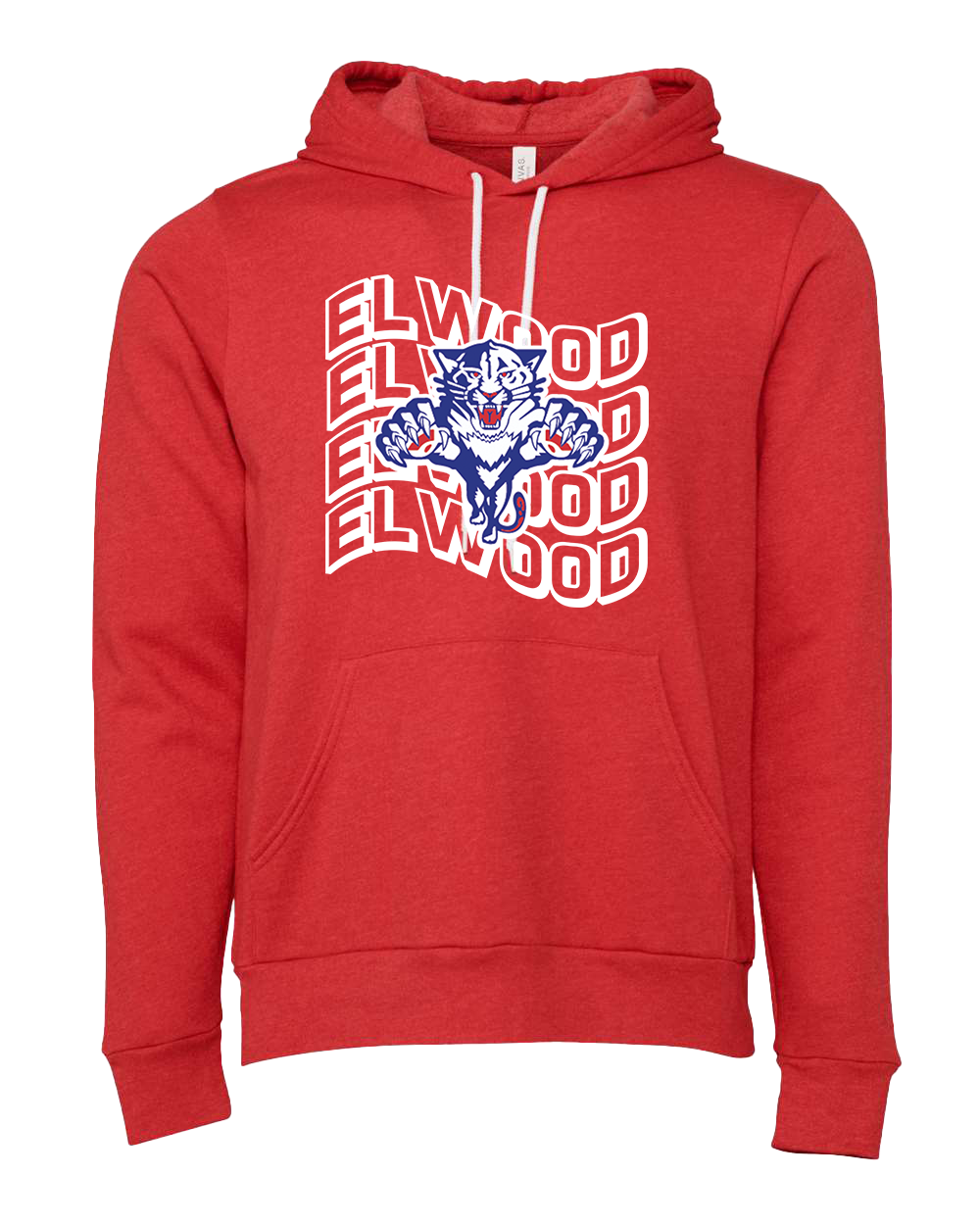 Elwood Panthers Wavy Large Logo Hooded Sweatshirt - Heather Red